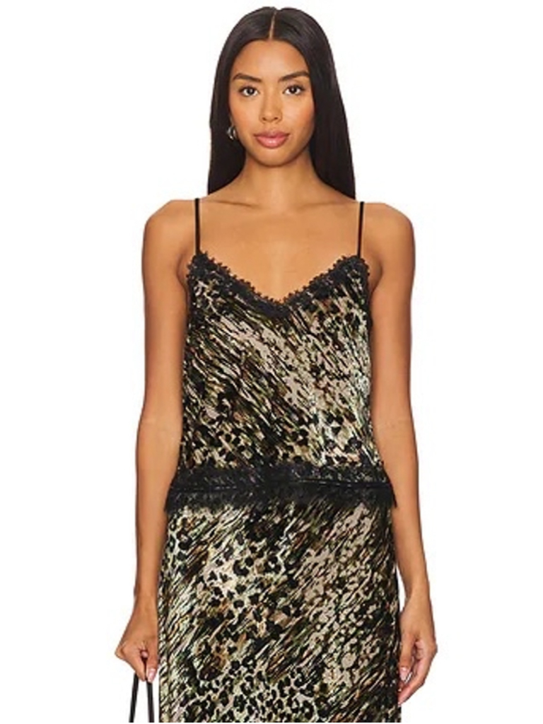 Le Superbe Camisole Size 8 Gold Black Animal Print Lace Trim Nwt